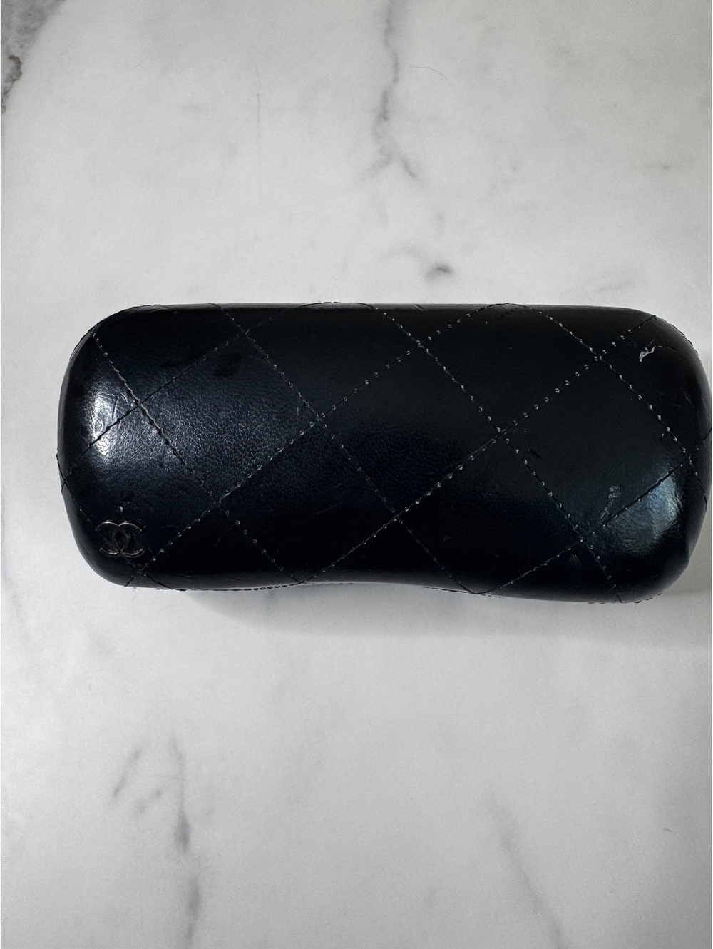 CHANEL Black Quilted Hard Clamshell Eyeglasses Sunglasses Case CC Logo